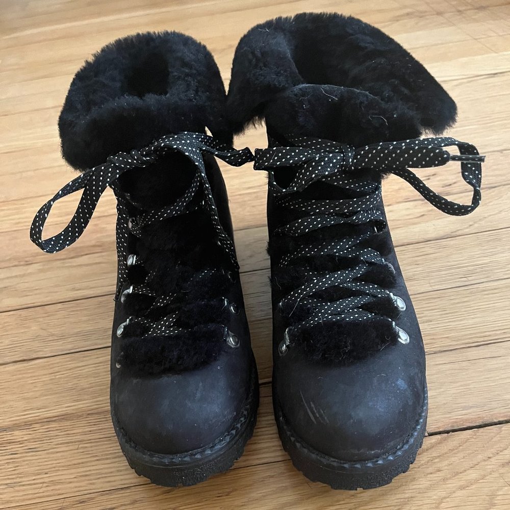 J-Crew, Shearling Boot, Size 8 US, Black
